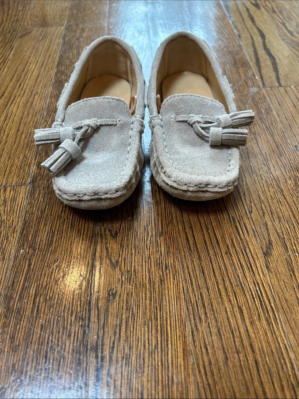Janie and Jack Kids Tassel Moccasins in Light Beige Suede